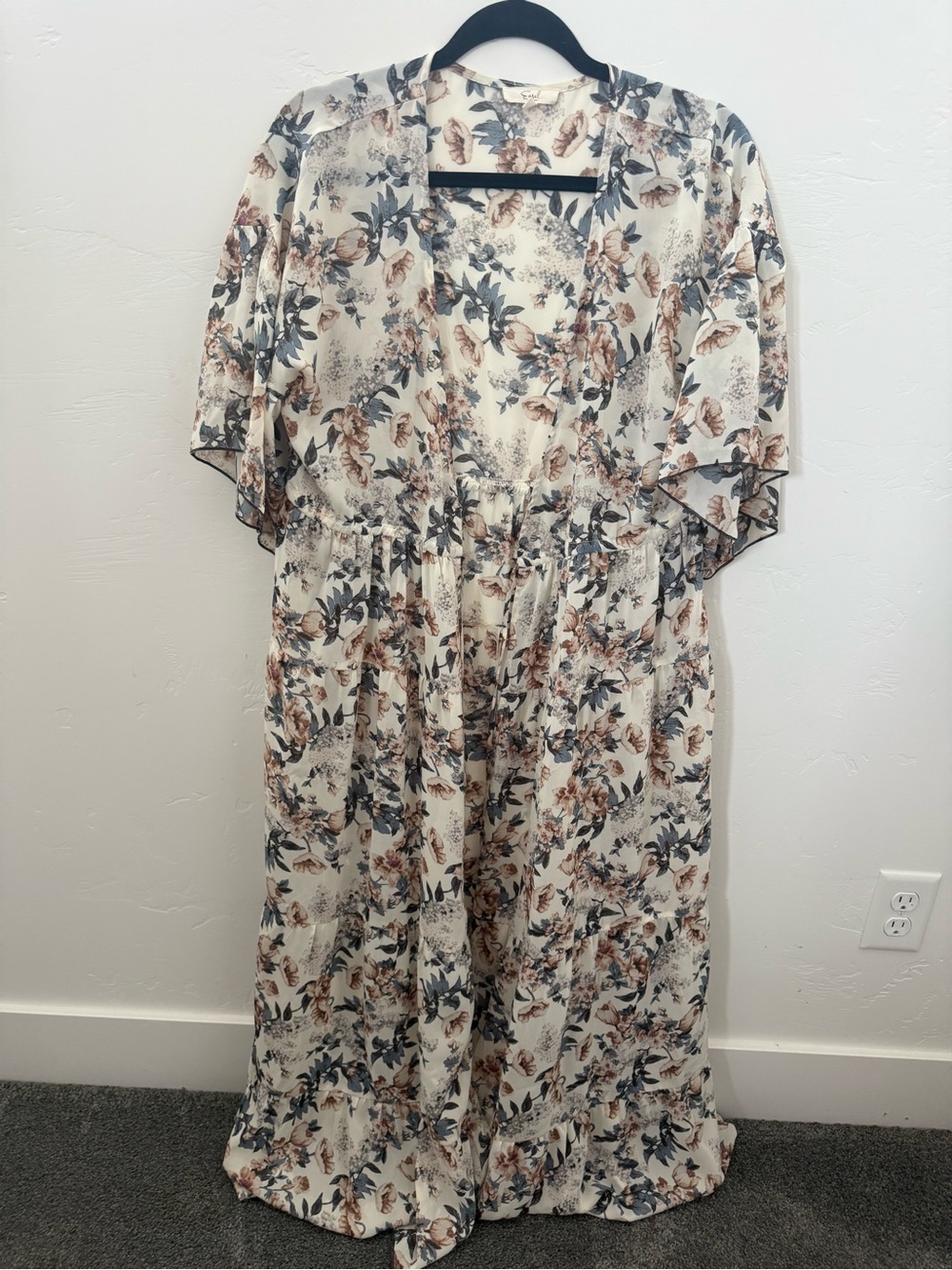 easel Cream Floral Maxi Dress with Blue and Brown Accents